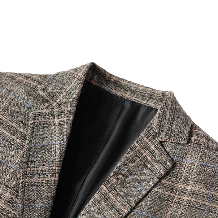 Blazer Masculino Monzatti MZ031 em lã quadriculada, corte slim fit.